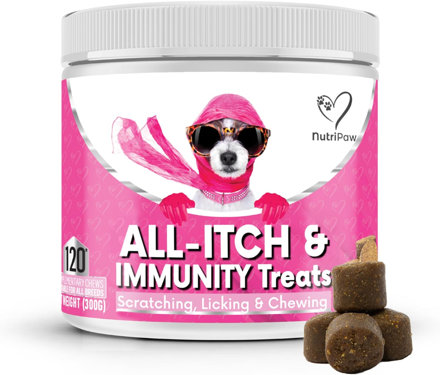 NutriPaw All-Itch Immunity Treats For Dogs - Soothe Itchy Paws, Eyes, Ears, Skin - Stop Itching, Licking, Scratching - Perfect for Small, Medium & Large Dogs - Supports Seasonal Itching-0