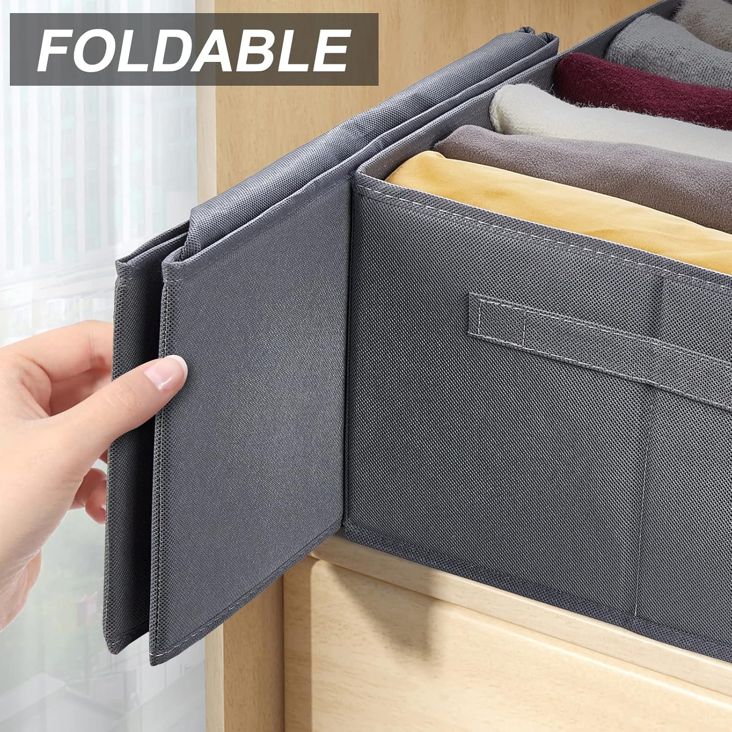 Eucomir Large Capacity Wardrobe Clothes Organiser 6 Cells/Compartments, Pack of 2, Thickened Non-woven Closet Storage Box, Foldable Clothes Organizers for Hoodies, Jumper, Sweater-1