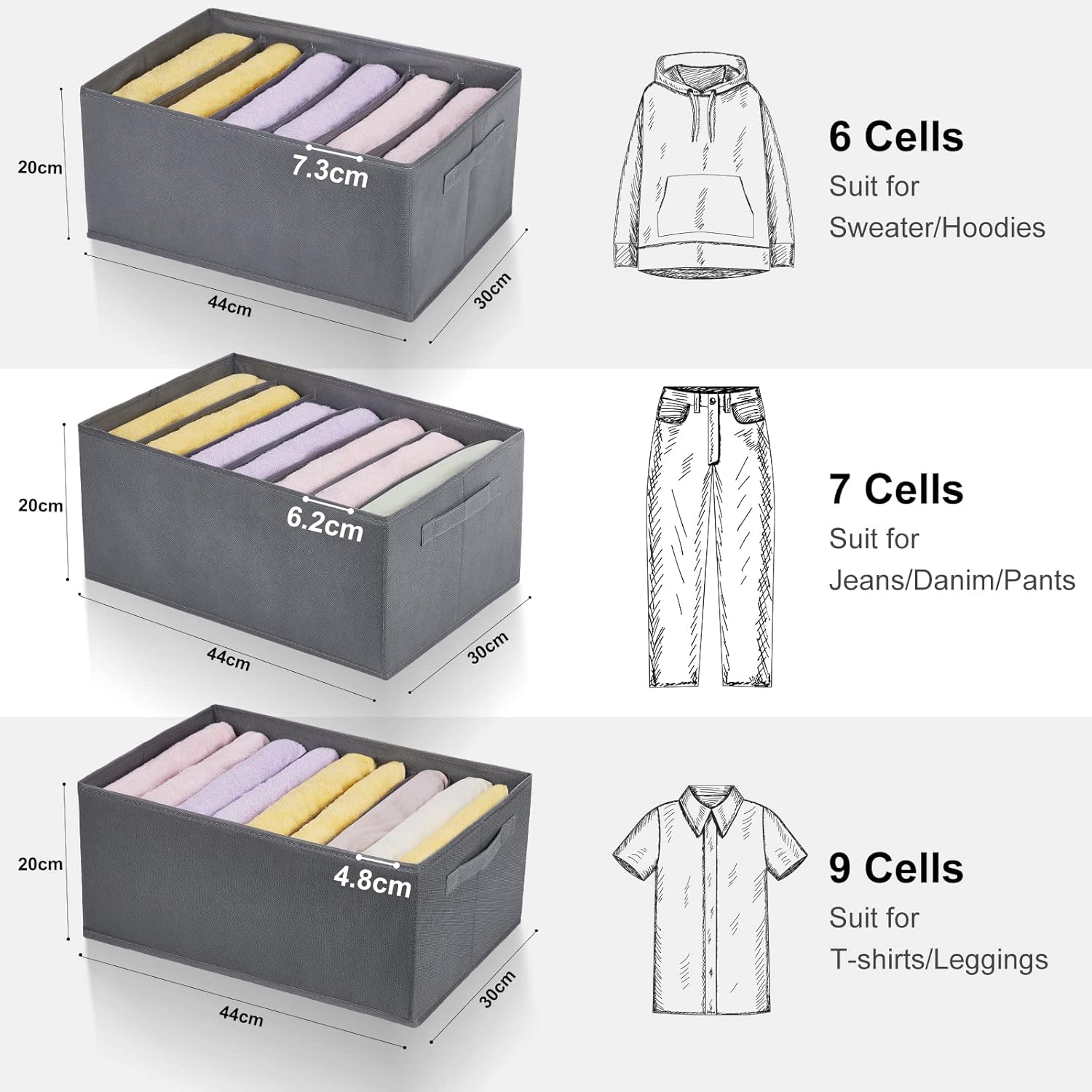 Eucomir Large Capacity Wardrobe Clothes Organiser 6 Cells/Compartments, Pack of 2, Thickened Non-woven Closet Storage Box, Foldable Clothes Organizers for Hoodies, Jumper, Sweater-2