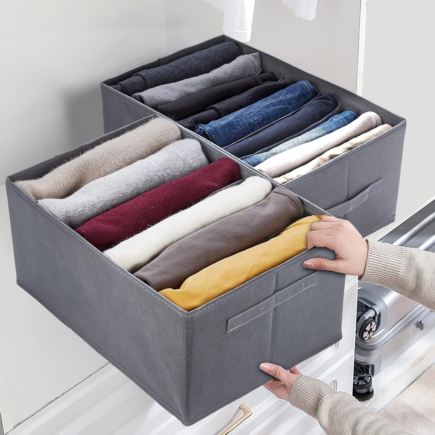 Eucomir Large Capacity Wardrobe Clothes Organiser 6 Cells/Compartments, Pack of 2, Thickened Non-woven Closet Storage Box, Foldable Clothes Organizers for Hoodies, Jumper, Sweater-3