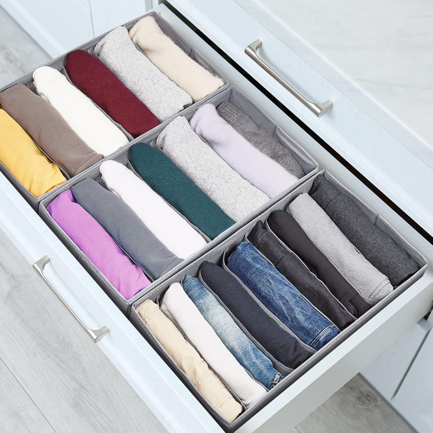 Eucomir Large Capacity Wardrobe Clothes Organiser 6 Cells/Compartments, Pack of 2, Thickened Non-woven Closet Storage Box, Foldable Clothes Organizers for Hoodies, Jumper, Sweater-5