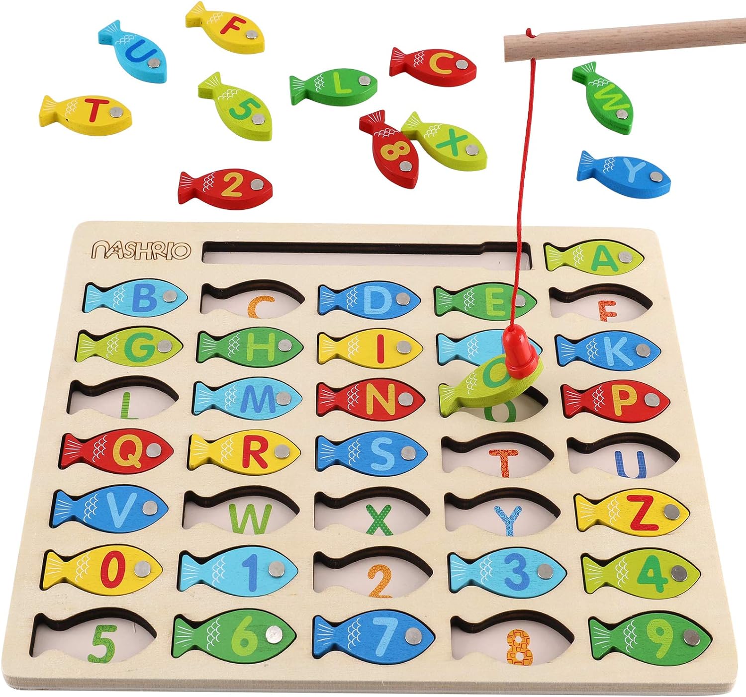 NASHRIO Fishing Toys for Toddlers - Fine Motor Skills Toys for 3 Year Old C Fishing Game Puzzle with Numbers and Letters Fun and Interactive Fishing (small)-0