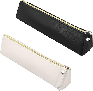 TOPBELIEF Slim Leather Pencil Case, 2 Pcs Special Pencil Case Small, Fountain Pen Case, Personalised Portable Black White Big Capacity Study Pencil Case for Secondary School Girls Boys