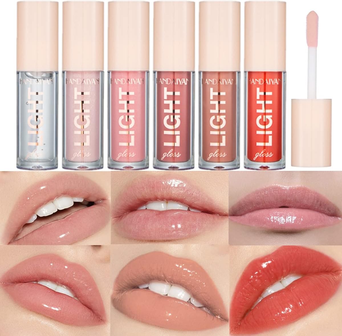 6Pcs Lip Oil Light Lip Gloss Set Moisturizing Lip Glow Oil Long Lasting Waterproof Liquid Lipstick Crystal Jelly Lip Tinted Liquid Lipstick for Girls and Women (Set A)-0