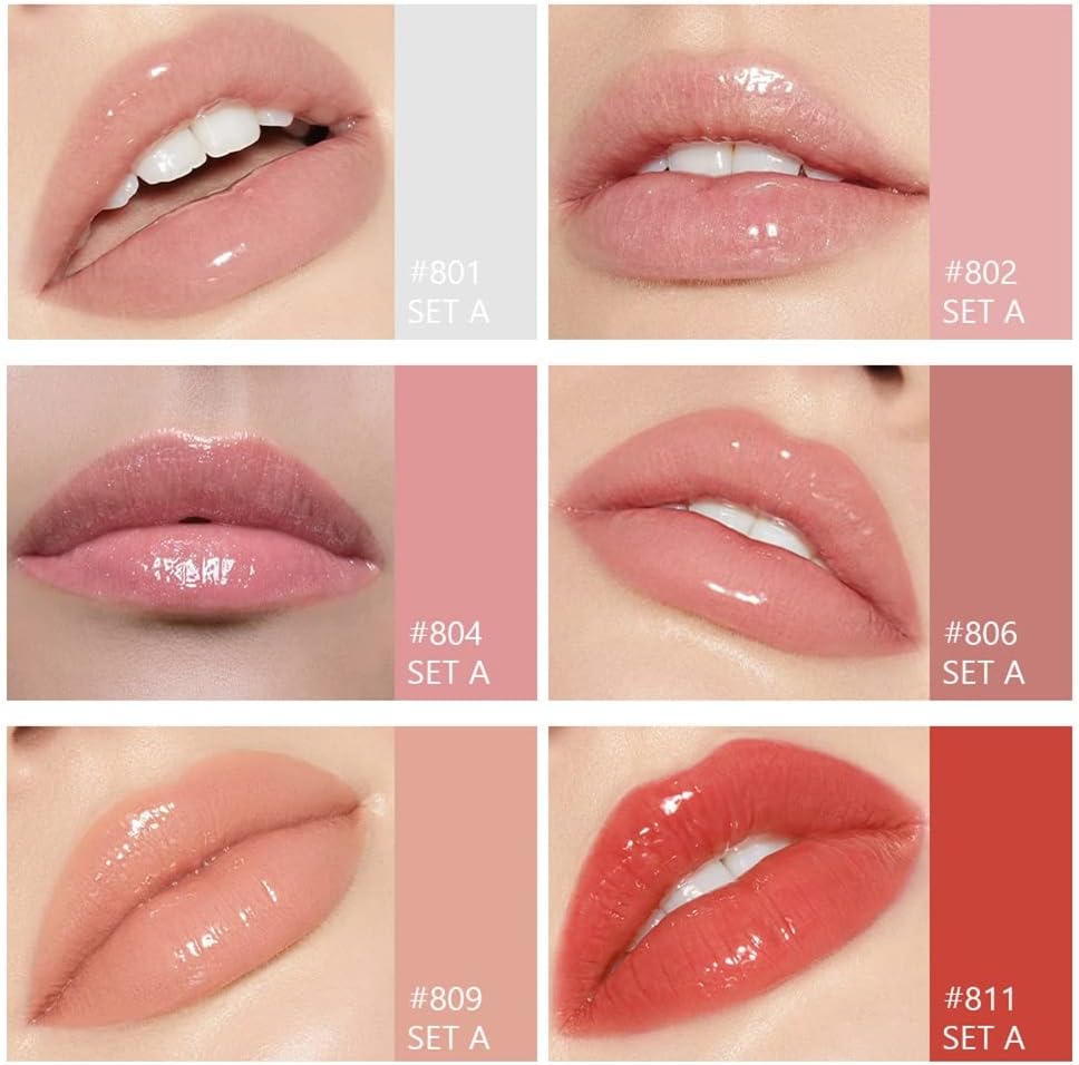 6Pcs Lip Oil Light Lip Gloss Set Moisturizing Lip Glow Oil Long Lasting Waterproof Liquid Lipstick Crystal Jelly Lip Tinted Liquid Lipstick for Girls and Women (Set A)-2