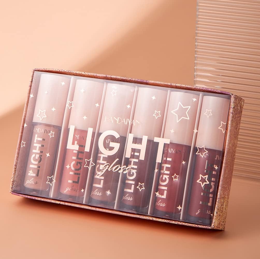 6Pcs Lip Oil Light Lip Gloss Set Moisturizing Lip Glow Oil Long Lasting Waterproof Liquid Lipstick Crystal Jelly Lip Tinted Liquid Lipstick for Girls and Women (Set A)-6