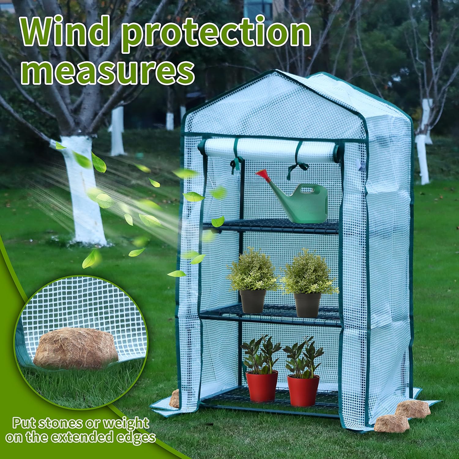 EPROSMIN Mini Greenhouse with 3 Shelves, Waterproof PE Plastic Cover, Roll up Double Zipper Door, Sturdy Steel Frame for Garden and Outdoor – Size H125cm x W69cm x D49cm-2