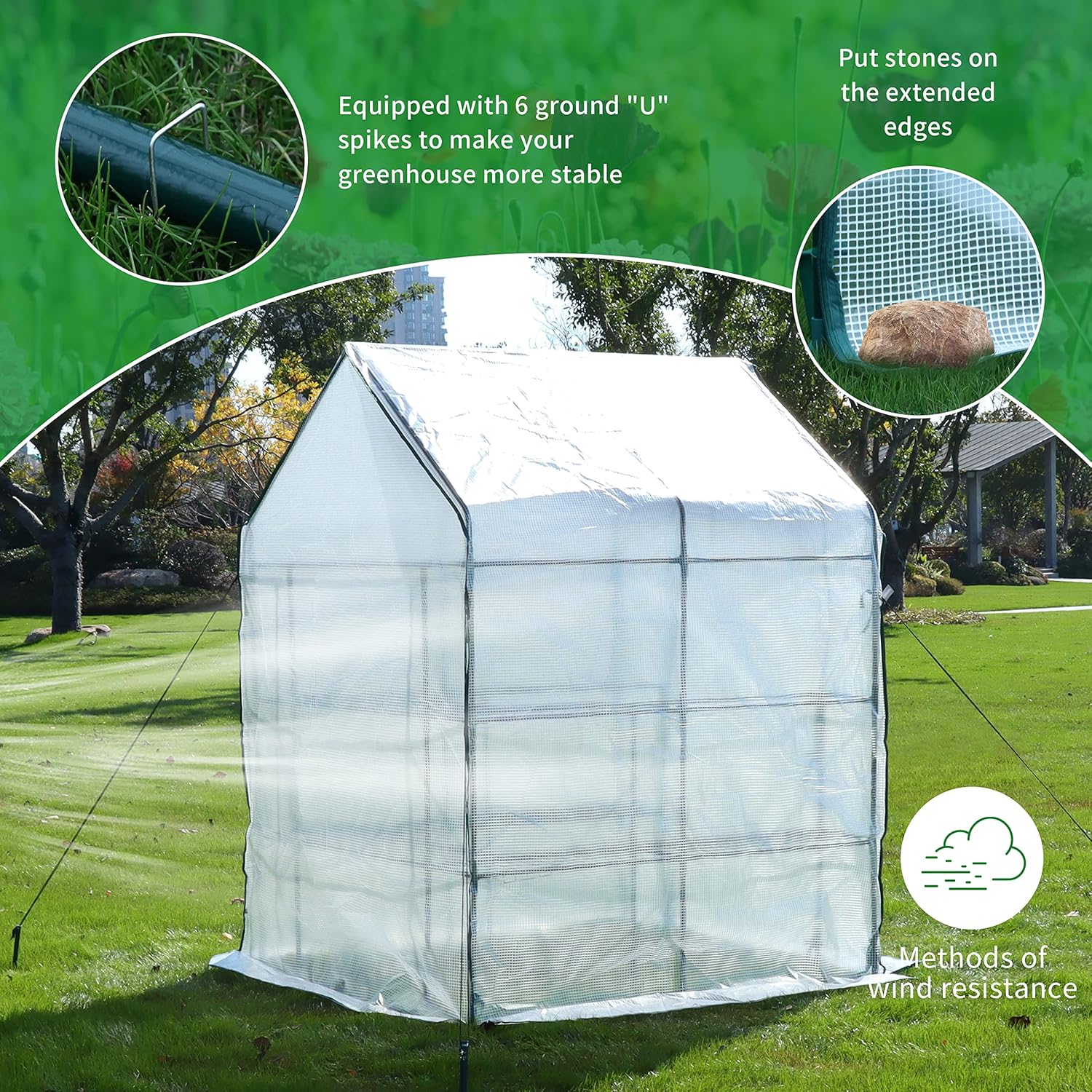 EPROSMIN Walk In Greenhouse With 10 Shelves, Reinforced PE Plastic Cover With Sturdy Steel Frame, Greenhouse/Plant Nursery for Gardens, Patios or Spaces Size, Easy to Assemble, 143x143x195cm-5