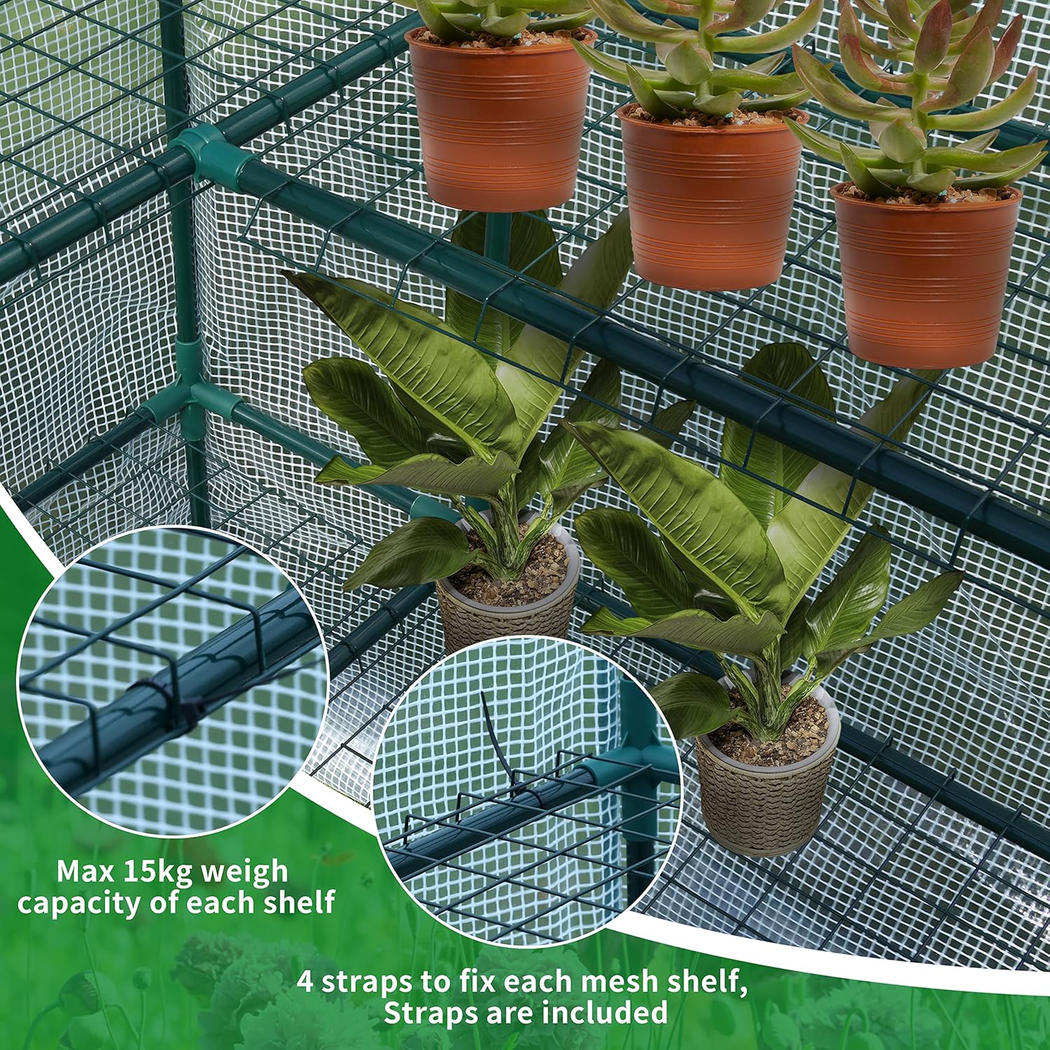 EPROSMIN Walk In Greenhouse With 10 Shelves, Reinforced PE Plastic Cover With Sturdy Steel Frame, Greenhouse/Plant Nursery for Gardens, Patios or Spaces Size, Easy to Assemble, 143x143x195cm-6