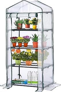 EPROSMIN Mini Greenhouse – 4 Tier, Waterproof Reinforced PE Plastic Cover, Roll up Double Zipper Door, Sturdy Steel Frame for Garden, Outdoor & Indoor –No Tool Easy Assembly