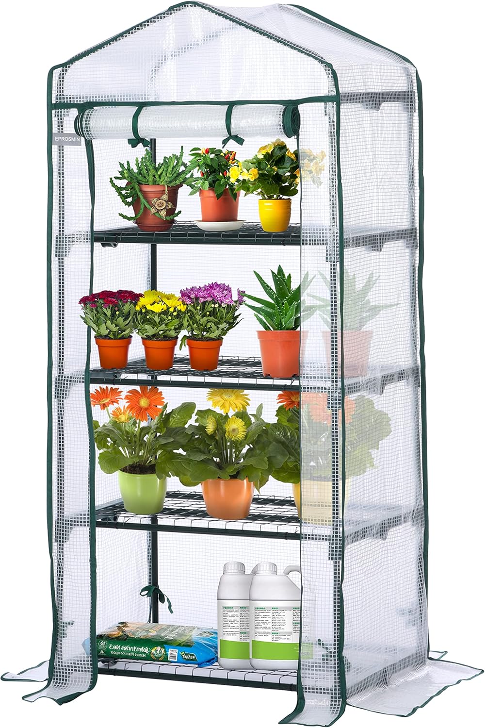 EPROSMIN Mini Greenhouse – 4 Tier, Waterproof Reinforced PE Plastic Cover, Roll up Double Zipper Door, Sturdy Steel Frame for Garden, Outdoor & Indoor –No Tool Easy Assembly-0