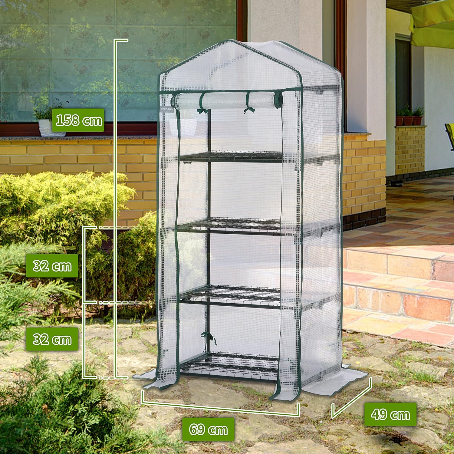 EPROSMIN Mini Greenhouse – 4 Tier, Waterproof Reinforced PE Plastic Cover, Roll up Double Zipper Door, Sturdy Steel Frame for Garden, Outdoor & Indoor –No Tool Easy Assembly-1