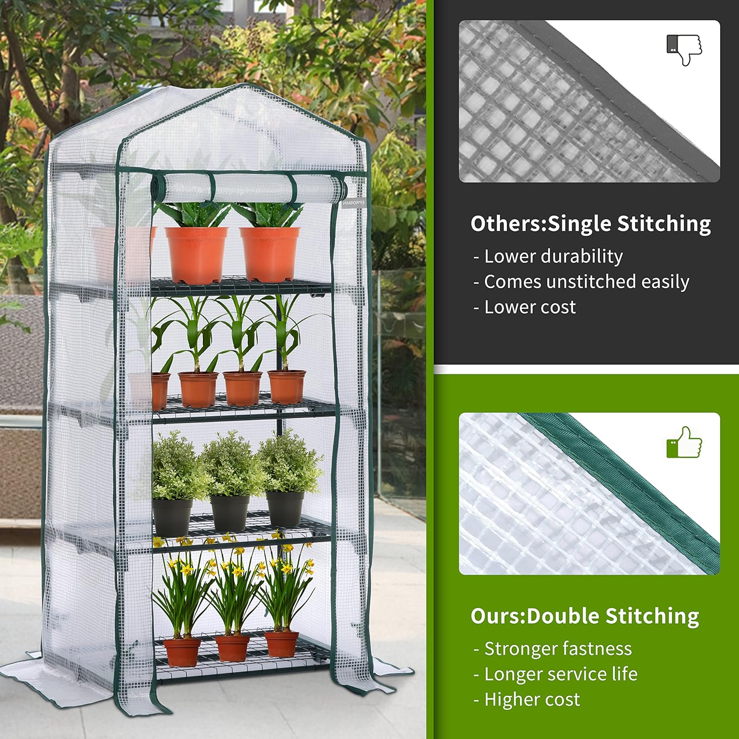 EPROSMIN Mini Greenhouse – 4 Tier, Waterproof Reinforced PE Plastic Cover, Roll up Double Zipper Door, Sturdy Steel Frame for Garden, Outdoor & Indoor –No Tool Easy Assembly-2