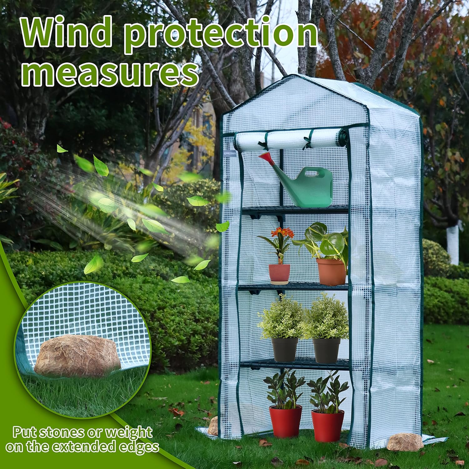 EPROSMIN Mini Greenhouse – 4 Tier, Waterproof Reinforced PE Plastic Cover, Roll up Double Zipper Door, Sturdy Steel Frame for Garden, Outdoor & Indoor –No Tool Easy Assembly-3