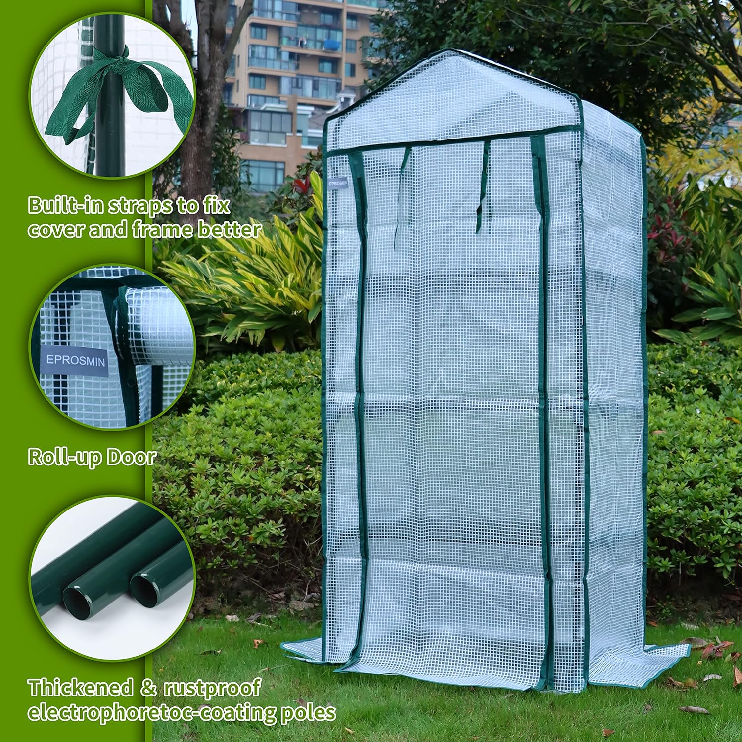 EPROSMIN Mini Greenhouse – 4 Tier, Waterproof Reinforced PE Plastic Cover, Roll up Double Zipper Door, Sturdy Steel Frame for Garden, Outdoor & Indoor –No Tool Easy Assembly-4