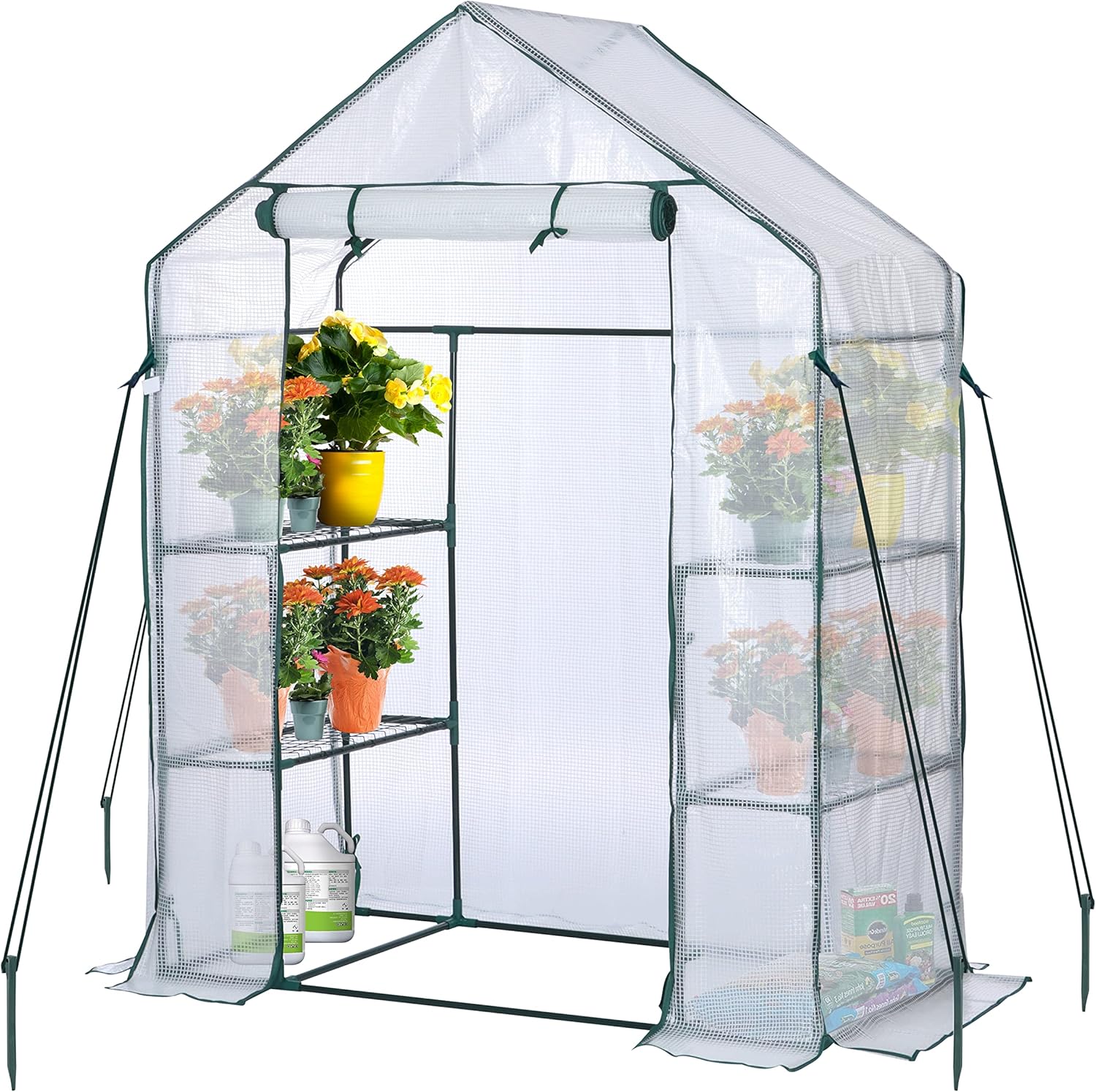 EPROSMIN Walk In Greenhouse with Steel Frame and Reinforced PE Plastic Cover, 3 Tier 4 Wired Shelves, Greenhouse/Plant Nursery for Small Gardens, Patios, Perfect for Tomato Growing, Easy to Assemble-0