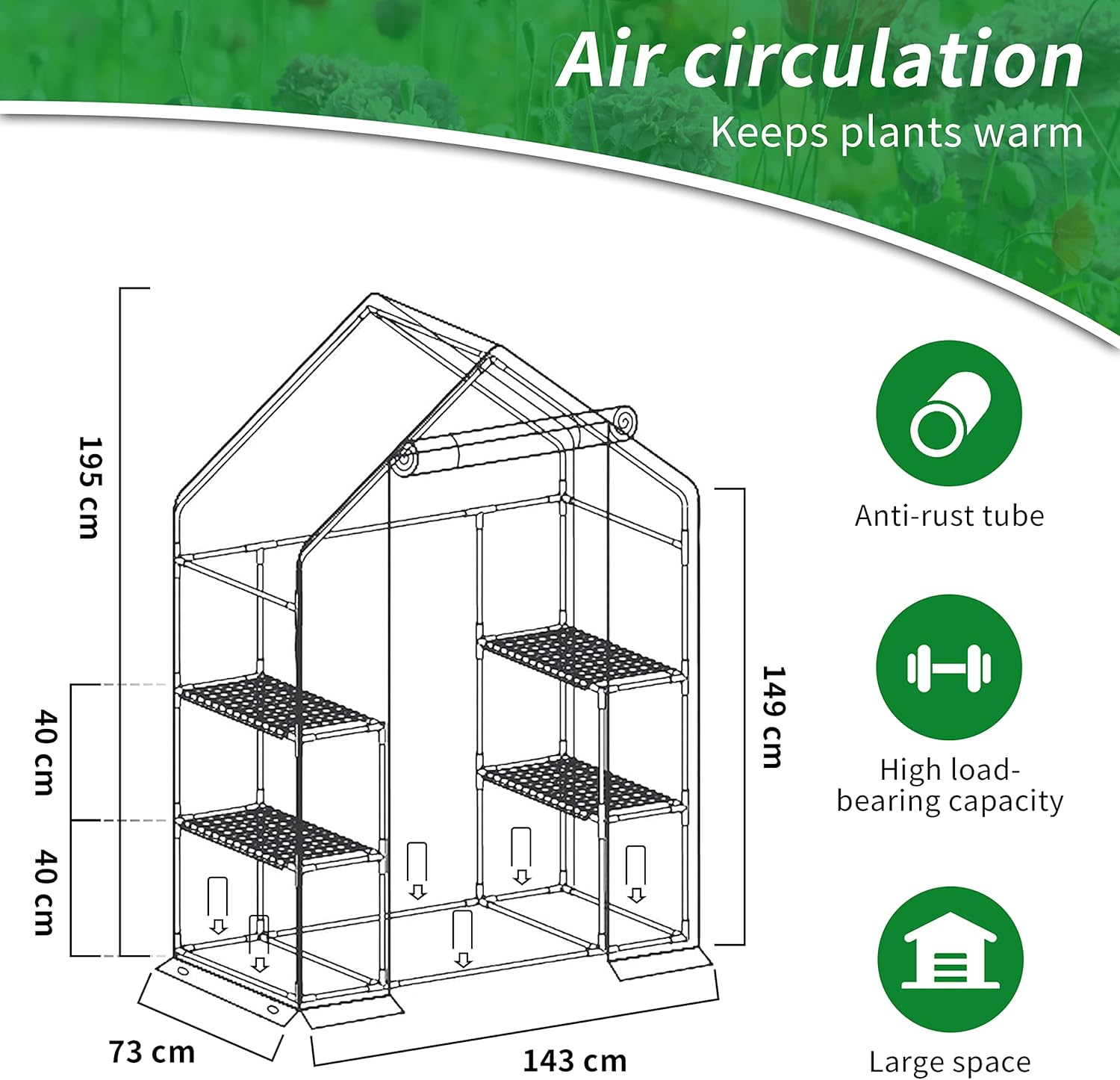 EPROSMIN Walk In Greenhouse with Steel Frame and Reinforced PE Plastic Cover, 3 Tier 4 Wired Shelves, Greenhouse/Plant Nursery for Small Gardens, Patios, Perfect for Tomato Growing, Easy to Assemble-1