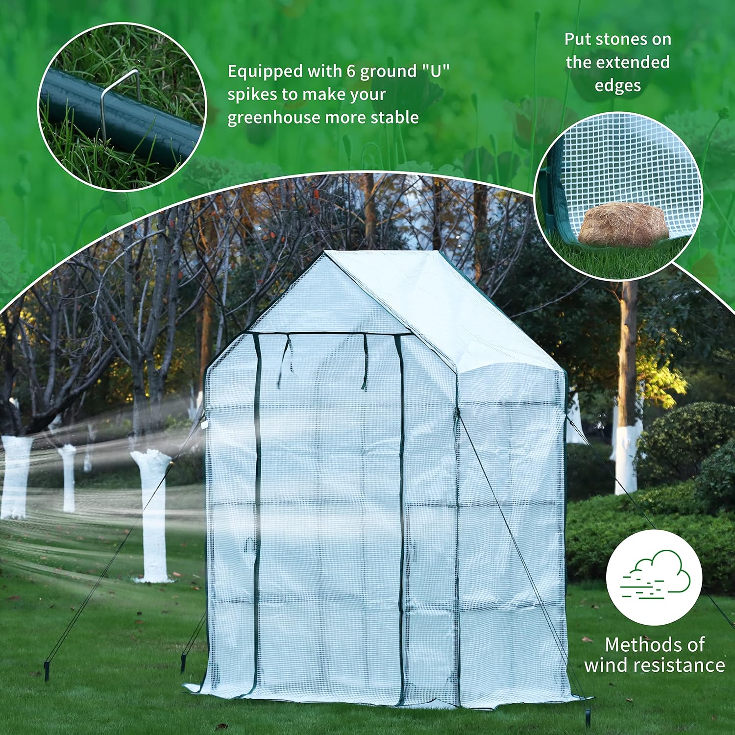 EPROSMIN Walk In Greenhouse with Steel Frame and Reinforced PE Plastic Cover, 3 Tier 4 Wired Shelves, Greenhouse/Plant Nursery for Small Gardens, Patios, Perfect for Tomato Growing, Easy to Assemble-4