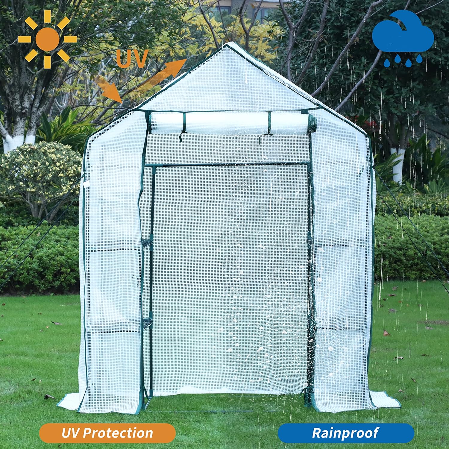 EPROSMIN Walk In Greenhouse with Steel Frame and Reinforced PE Plastic Cover, 3 Tier 4 Wired Shelves, Greenhouse/Plant Nursery for Small Gardens, Patios, Perfect for Tomato Growing, Easy to Assemble-5