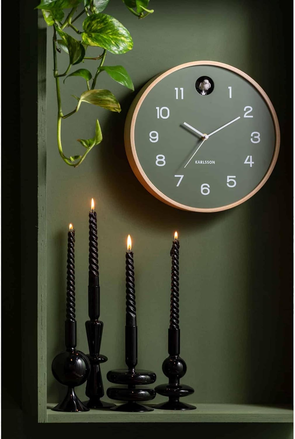 Karlsson Natural Cuckoo Wall Clock - JUNGLE GREEN (KA5886GR)-1