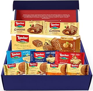 Loacker Biscuit Hamper Box - Chocolate Wafer Biscuits Variety - All-Occasion Sweets & Biscuits Gift Set for Men and Women - Includes 10-Piece Loacker Collection