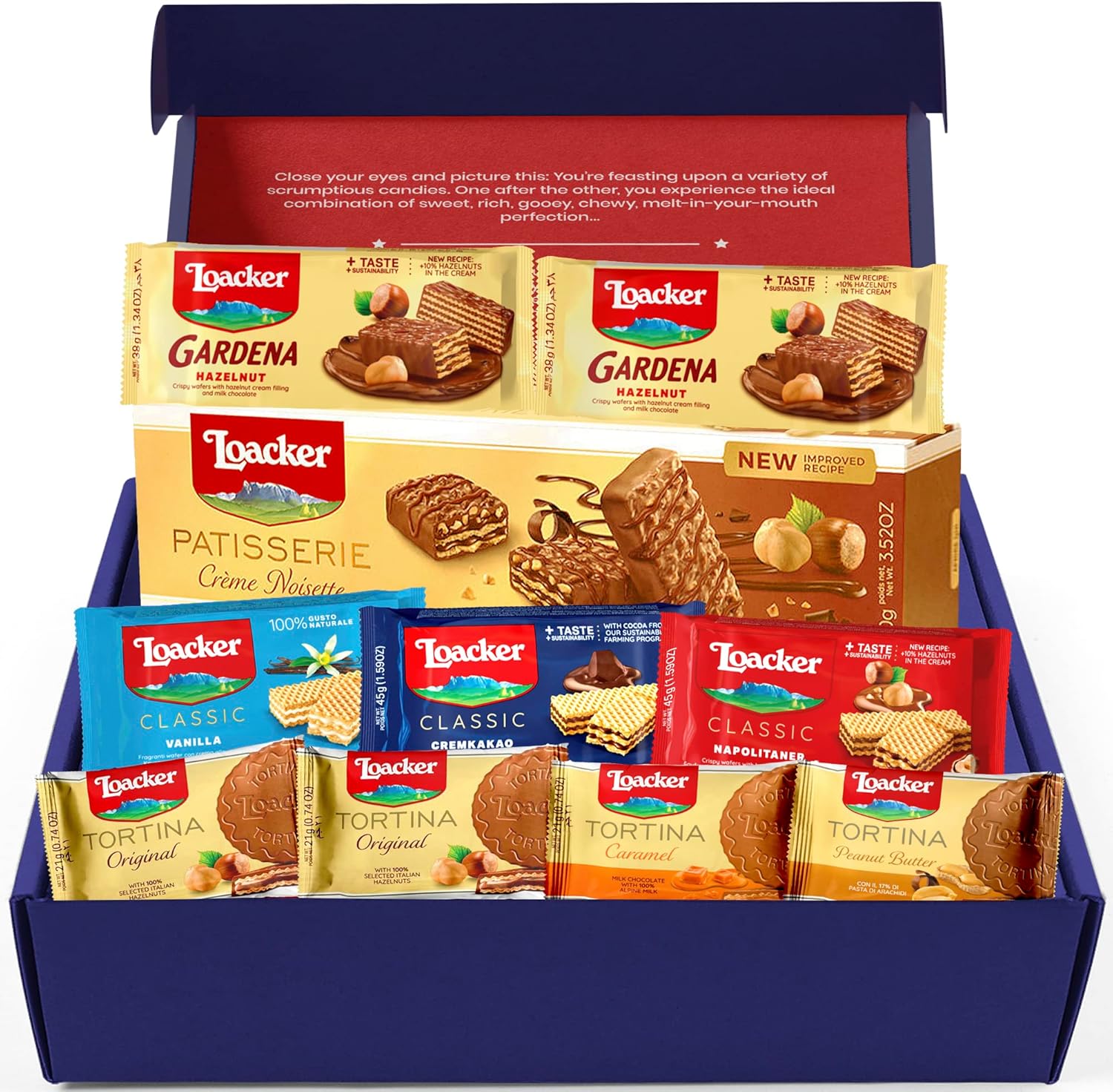 Loacker Biscuit Hamper Box - Chocolate Wafer Biscuits Variety - All-Occasion Sweets & Biscuits Gift Set for Men and Women - Includes 10-Piece Loacker Collection-0