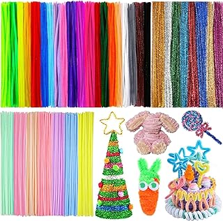 MINGZE 400 Pcs Pipe Cleaners for Crafts Kids, Fluffy Long 30CM Flexible Pipe Cleaners Crafting Chenille Stems Assorted Colours Glitter for Craft Art Project