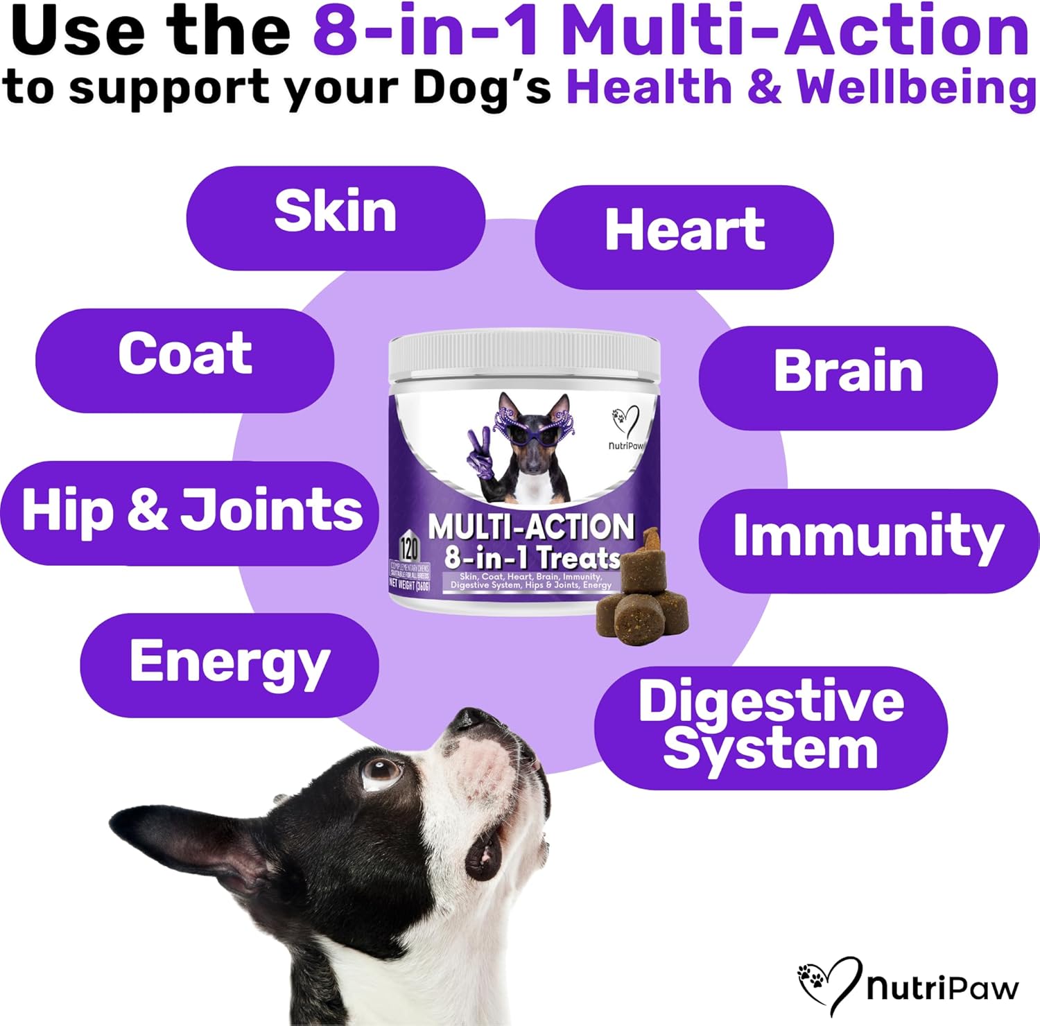 NutriPaw 8-in-1 Multi-Vitamin Treats For Dogs - Brain, Heart, Skin, Coat, Immunity, Digestion, Joints & Energy - Perfect for Small, Medium and Large Dogs-1