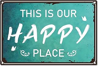 CREATCABIN Metal Tin Sign This is Our Happy Place Retro Vintage Funny Wall Decor Art Mural Hanging Iron Painting for Home Garden Bar Pub Kitchen Living Room Welcome Porch Poster Plaque, 12 x 8 Inch