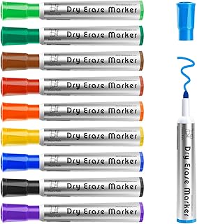 maxtek Whiteboard Markers Bullet Tip, Dry Wipe Pens for Whiteboard Flip Chart, Low Odor Whiteboard Pens, White Board Markers Erasable for School Office Home - Assorted Colours (Pack of 10)