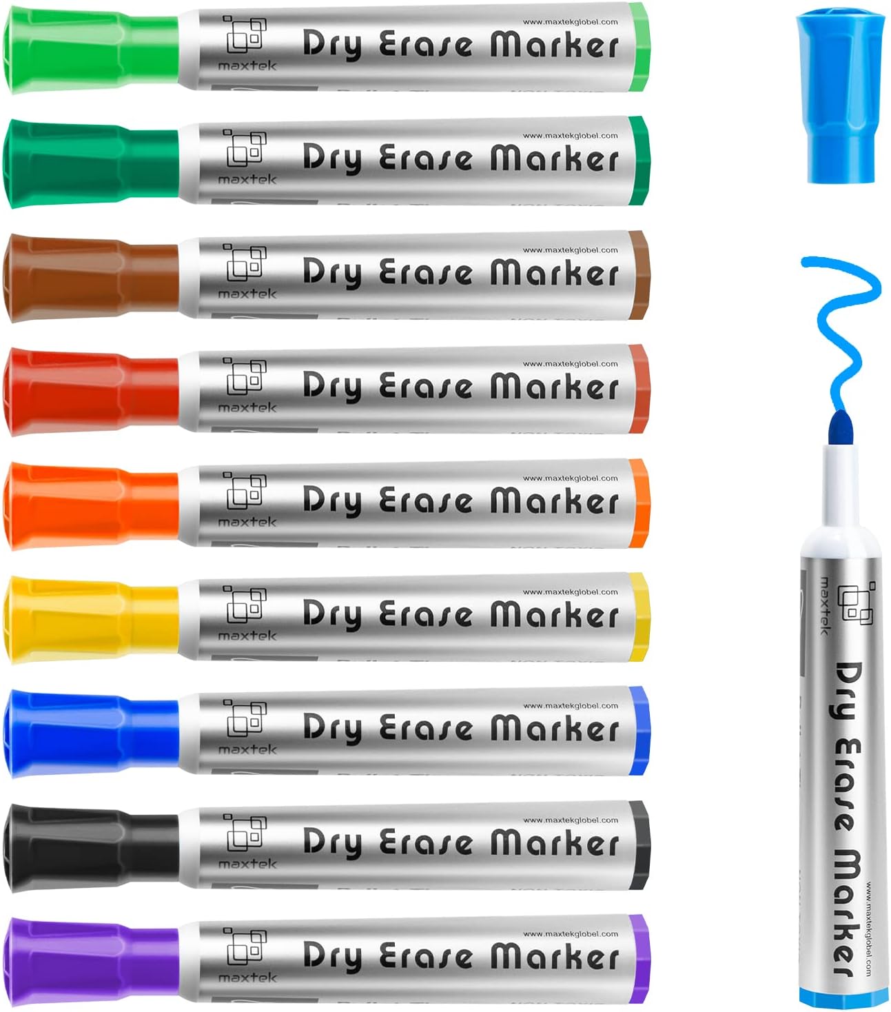 maxtek Whiteboard Markers Bullet Tip, Dry Wipe Pens for Whiteboard Flip Chart, Low Odor Whiteboard Pens, White Board Markers Erasable for School Office Home - Assorted Colours (Pack of 10)-0