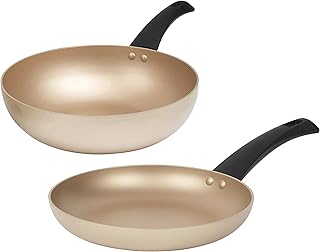 Salter COMBO-8231 Stir Fry Set, Non-Stick Pans, Induction Hob Suitable, Aluminium Body, Easy Clean, Soft-Touch Handles, PFOA-Free, Olympus Collection, 24/28 cm, Gold