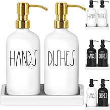 Luxury Gold Soap Dispenser for Kitchen Sink by Brighter Barns - White Glass Kitchen Soap Dispenser Set with Tray & Stainless Steel Pump - Modern Farmhouse Decor, White and Gold Kitchen Accessories