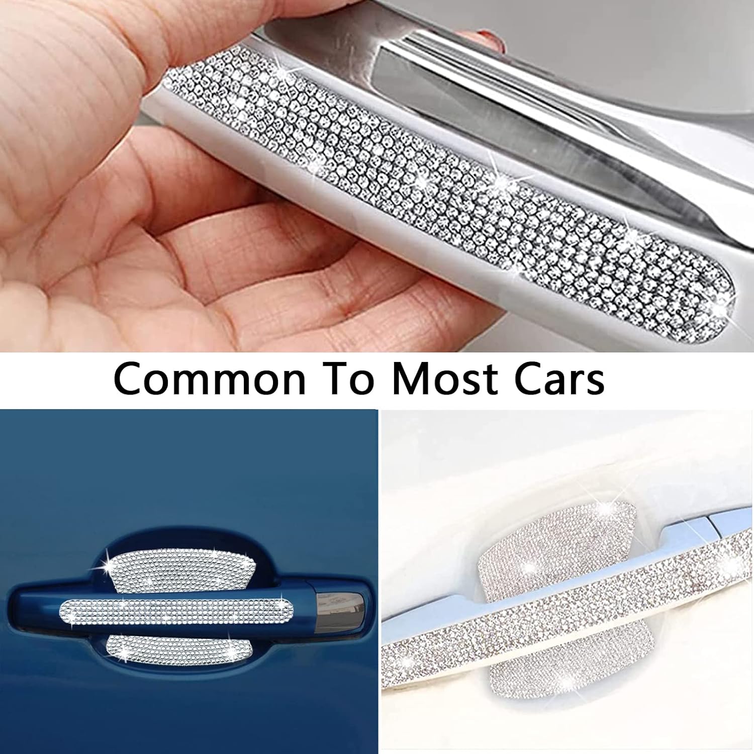 BetterJonny 10PCS Car Door Cup Protection Sticker, Universal Rhinestone Car Door Edge Protector Bling Car Door Handle Protectors for for Car Door Handle (Silver)-4