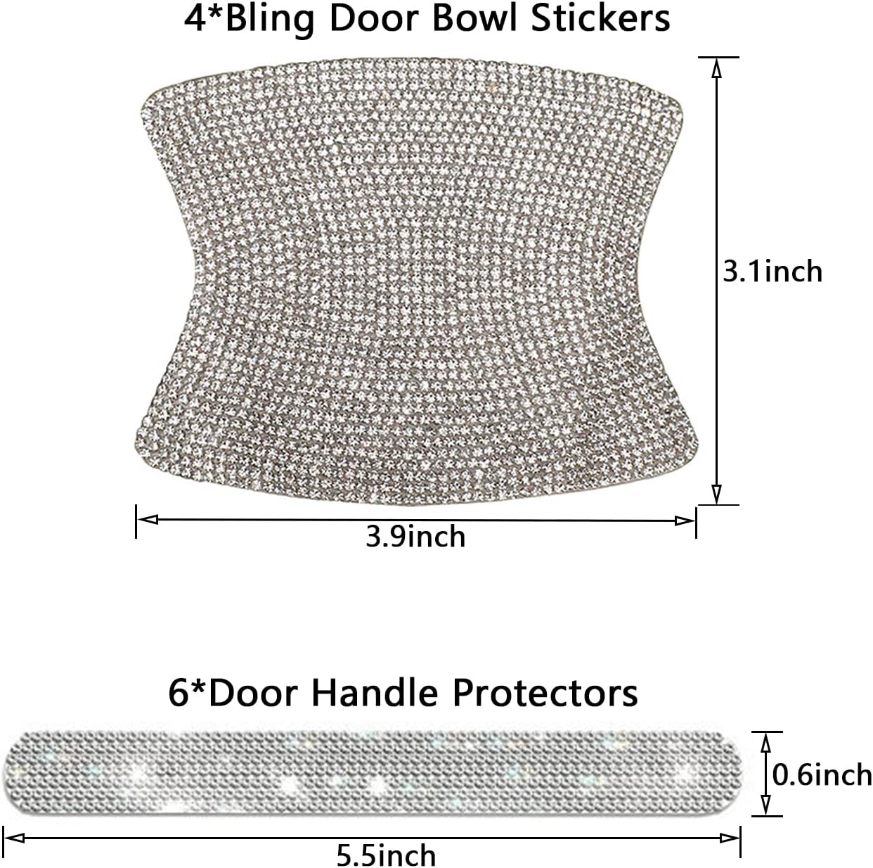 BetterJonny 10PCS Car Door Cup Protection Sticker, Universal Rhinestone Car Door Edge Protector Bling Car Door Handle Protectors for for Car Door Handle (Silver)-6