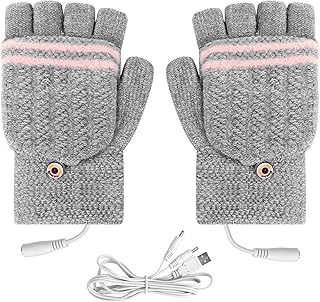 flintronic USB Heated Gloves, Heating Mittens Hand Warmers for Women, Winter Electric Warming Gloves Knitted Heating Hands Full & Half Fingerless Washable, for Laptop Gaming Typing Office