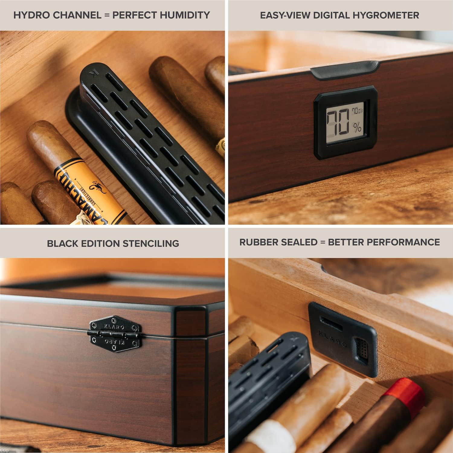 CASE ELEGANCE MAG Desktop Humidor, Walnut Finish, Holds 20-30 Cigars, Glass Top with Magnetic Seal, Octagon Shape, Digital Hygrometer, Spanish Cedar, New Hydro Channel, Includes Humidor Solution-2