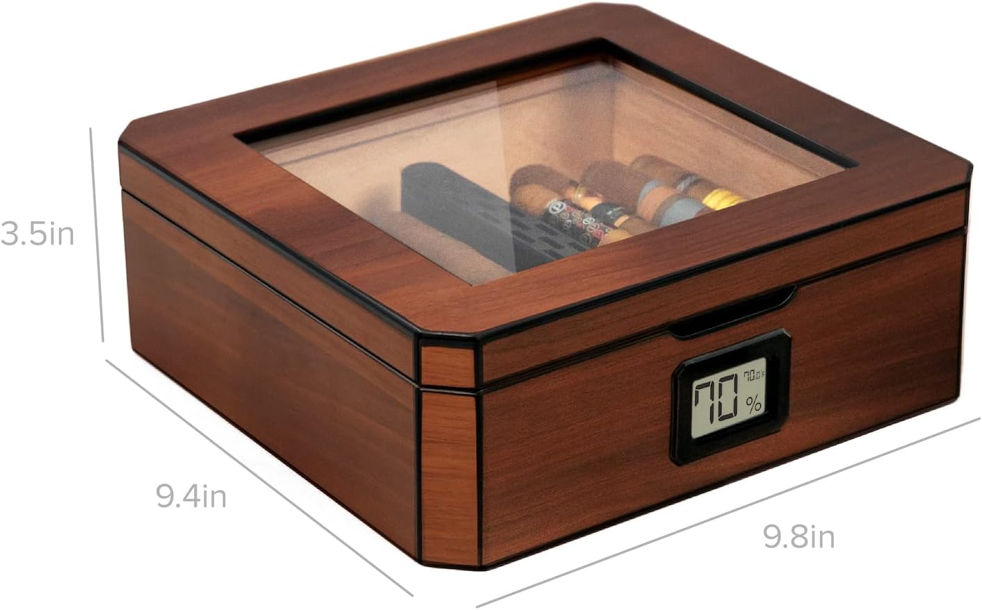 CASE ELEGANCE MAG Desktop Humidor, Walnut Finish, Holds 20-30 Cigars, Glass Top with Magnetic Seal, Octagon Shape, Digital Hygrometer, Spanish Cedar, New Hydro Channel, Includes Humidor Solution-7