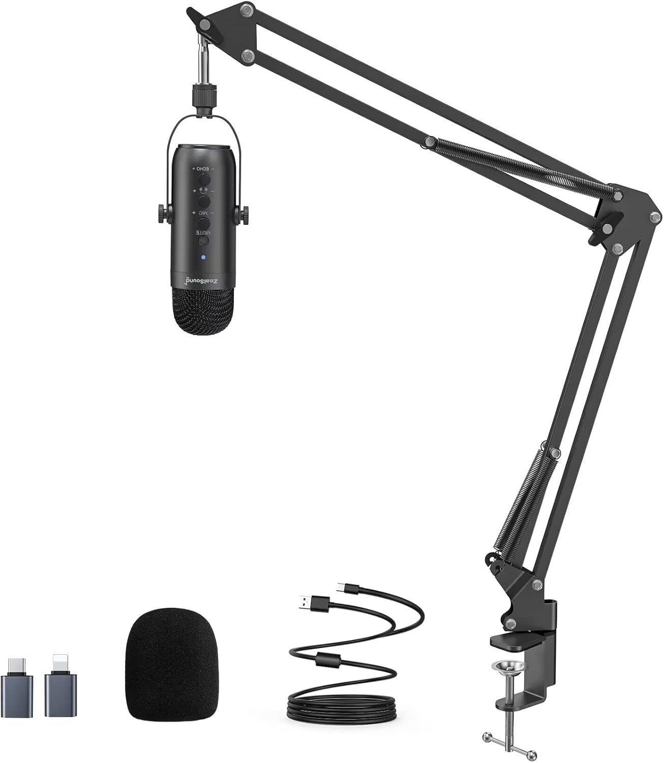 zealsound USB Microphone Kit, Condenser Podcast Mic Bundle for PC Phone Mac PS5, Gaming Microphone with Mute/Gain/Echo/Boom Arm for Twitch,Vocal Recording, Streaming,Voice Over, ASMR, YouTuber, k66S-0