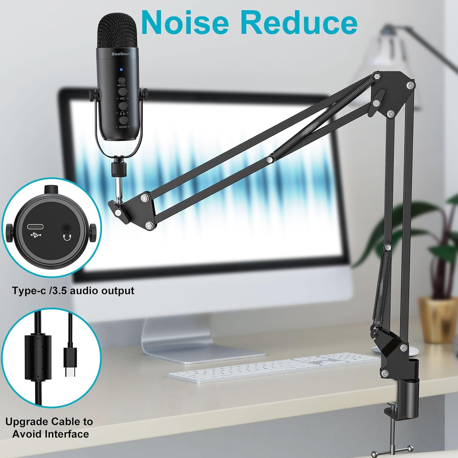 zealsound USB Microphone Kit, Condenser Podcast Mic Bundle for PC Phone Mac PS5, Gaming Microphone with Mute/Gain/Echo/Boom Arm for Twitch,Vocal Recording, Streaming,Voice Over, ASMR, YouTuber, k66S-4