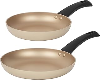 Salter COMBO-8252 Frying Pan Set – Non-Stick Induction Hob Suitable Fry Pan, Aluminium, Egg Omelette Cooking, Easy Clean, Soft/Cool Touch Handle, 10 Year Guarantee, Olympus Collection, 20/24 cm, Gold