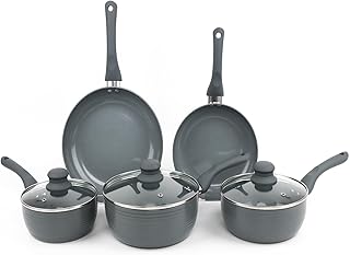 Gr8 Home Grey 8 Piece Aluminium Ribbed Induction Non Stick Frying Saucepan Grill Pan Cooking Pot Set Kitchen Cookware