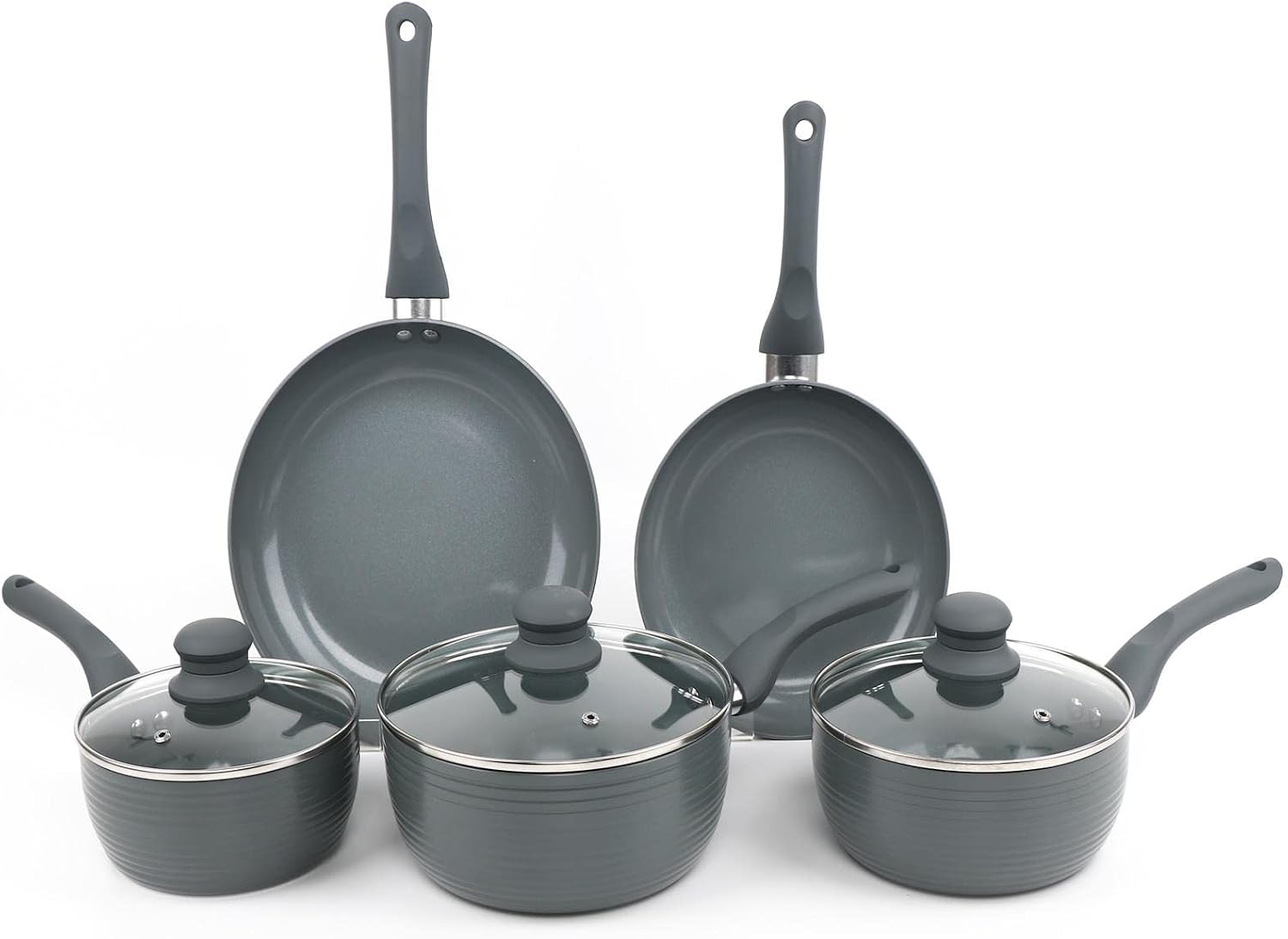 Gr8 Home Grey 8 Piece Aluminium Ribbed Induction Non Stick Frying Saucepan Grill Pan Cooking Pot Set Kitchen Cookware-0