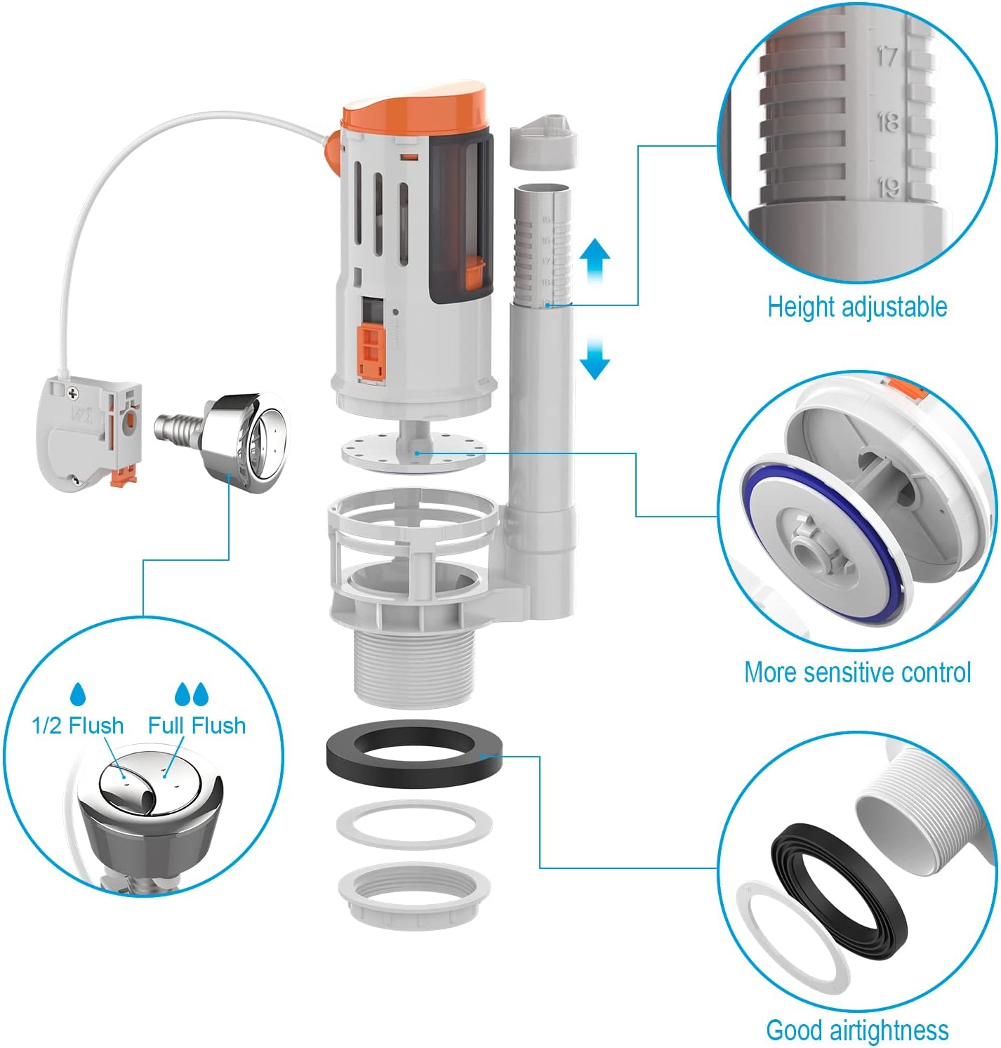 Ibergrif M20522 Toilet Dual Flush Valve with Push Button Toilet Flush System Replacement Adjustable White-2