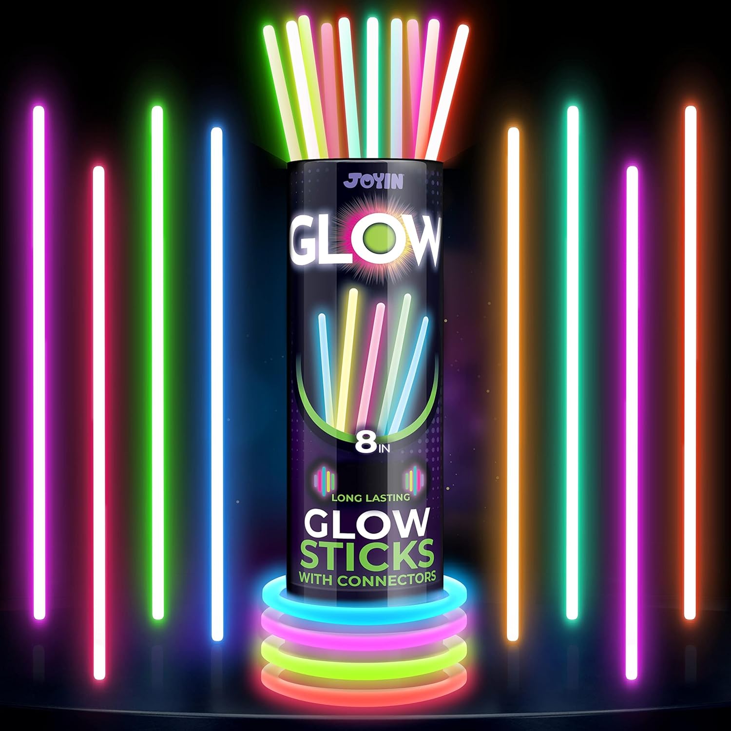 JOYIN 100 Pcs Glow Sticks Bulk 20cm Glowsticks, Glow Stick Bracelets Necklaces, Glow in the Dark Supplies, Accessories, Easter, Christmas, Halloween Party Supplies Pack-0