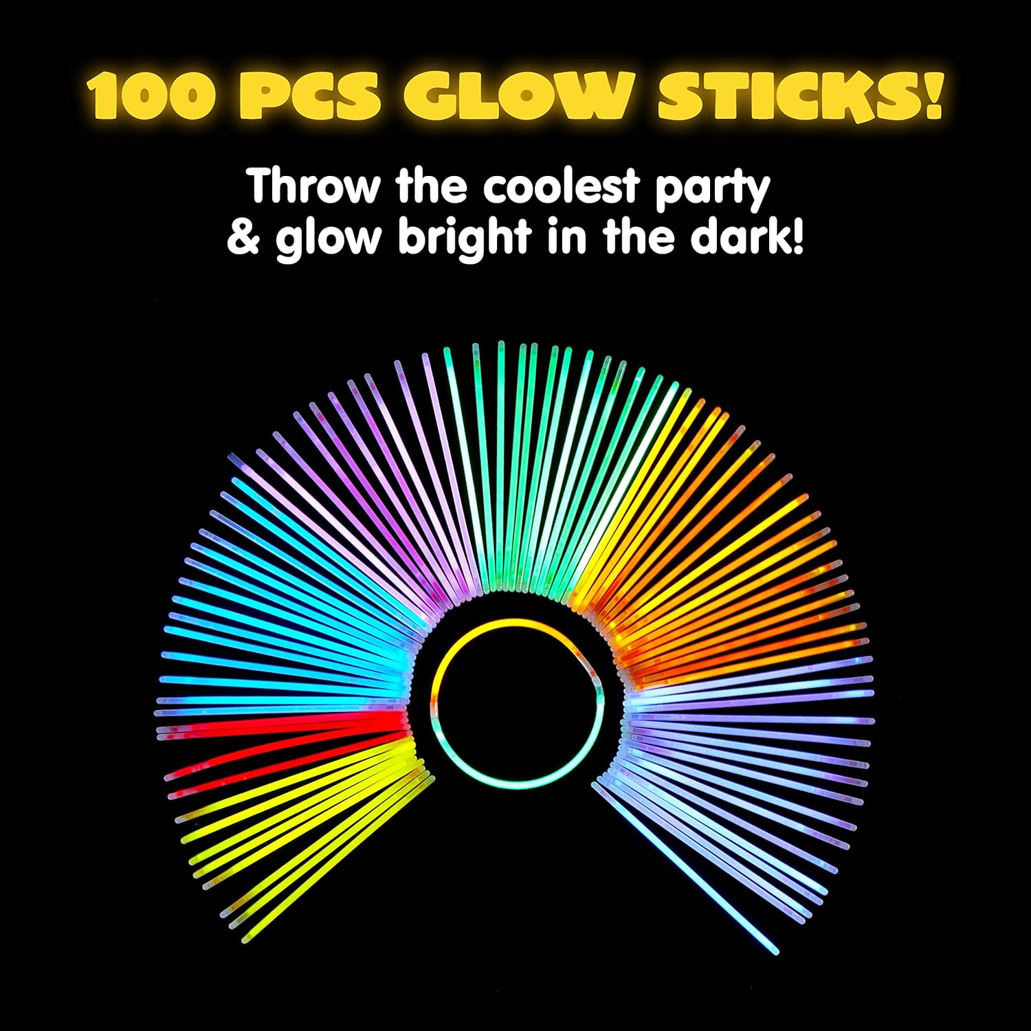 JOYIN 100 Pcs Glow Sticks Bulk 20cm Glowsticks, Glow Stick Bracelets Necklaces, Glow in the Dark Supplies, Accessories, Easter, Christmas, Halloween Party Supplies Pack-3