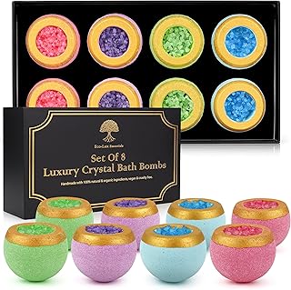 Set of 8 Luxury Bath Bombs 100% Natural Organic Vegan Home Spa Pamper Birthday Gift Christmas Presents Essential Oil Scented Bath Fizzer