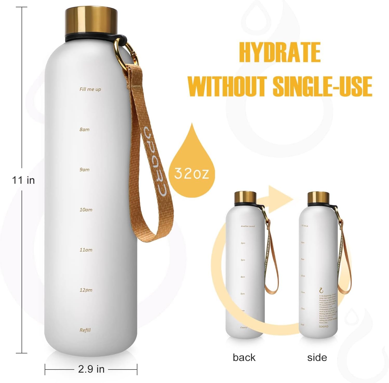 Opard 1 Litre Motivational Water Bottle with Time Markings to Drink, Reusable Plastic Bottle with BPA Free Tritan for Gym and Sports - Rope Version-1