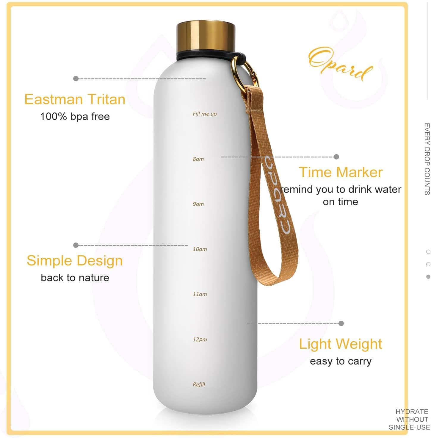 Opard 1 Litre Motivational Water Bottle with Time Markings to Drink, Reusable Plastic Bottle with BPA Free Tritan for Gym and Sports - Rope Version-2