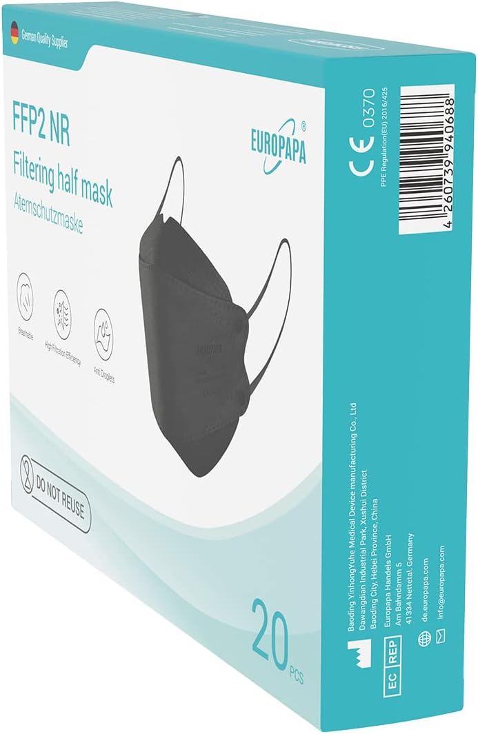 EUROPAPA® 40x FFP2 Fish-Shape And 3D-Shape Masks Respirator Mask 4-Layer Dust Protection Masks Hygienically Individually Packed Body Certified EN149:2001+A1:2009 Face Mask EU2016/425-1